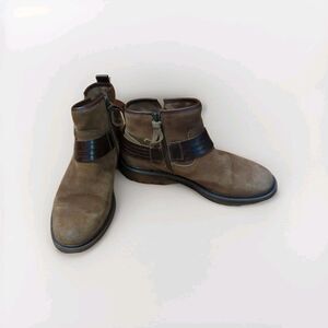 Sofft Ankle Boots Booties Womens 8.5M Brown Zipper Buckle Suede Heel
